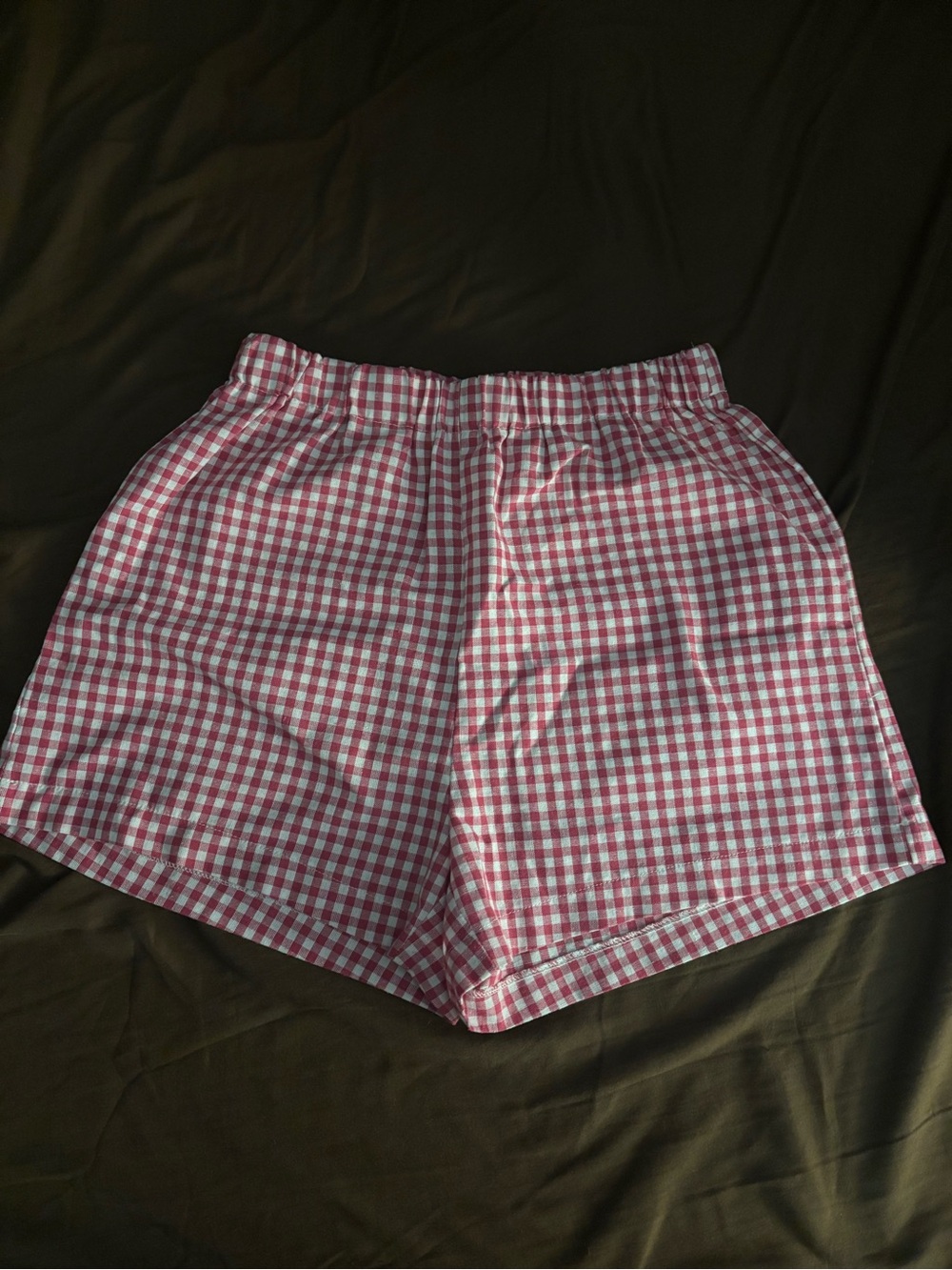 Women's Pink Gingham Elastic-Waist Shorts